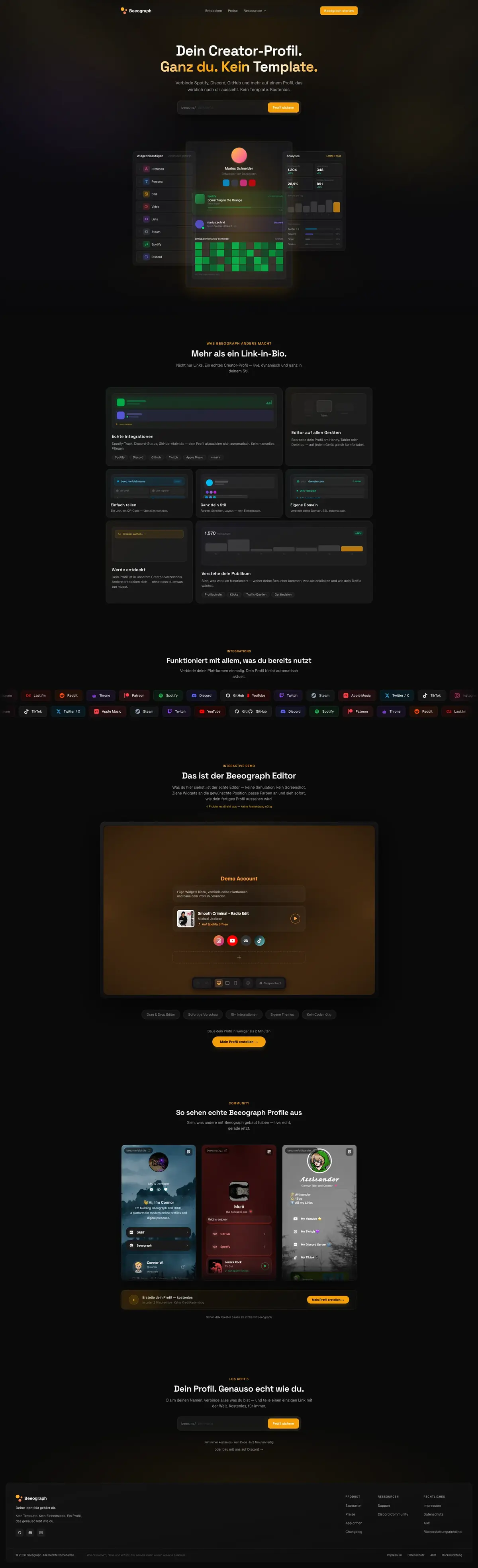 Screenshot der Website: Beeograph – Creator-SaaS